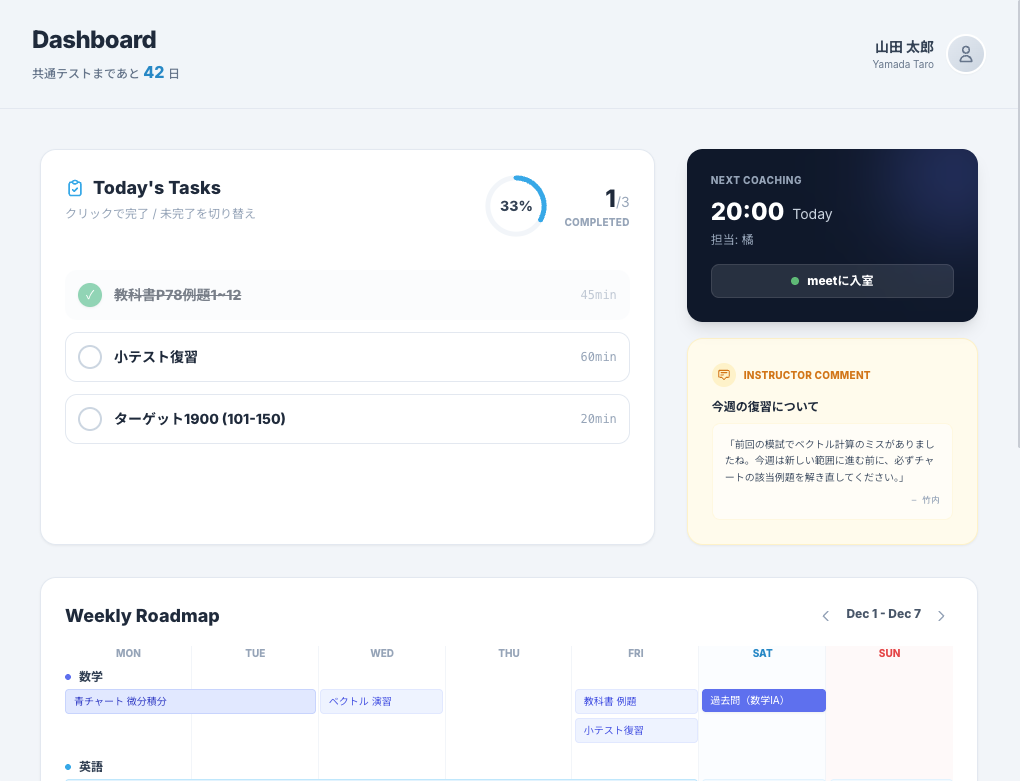 学習管理ツールの画面